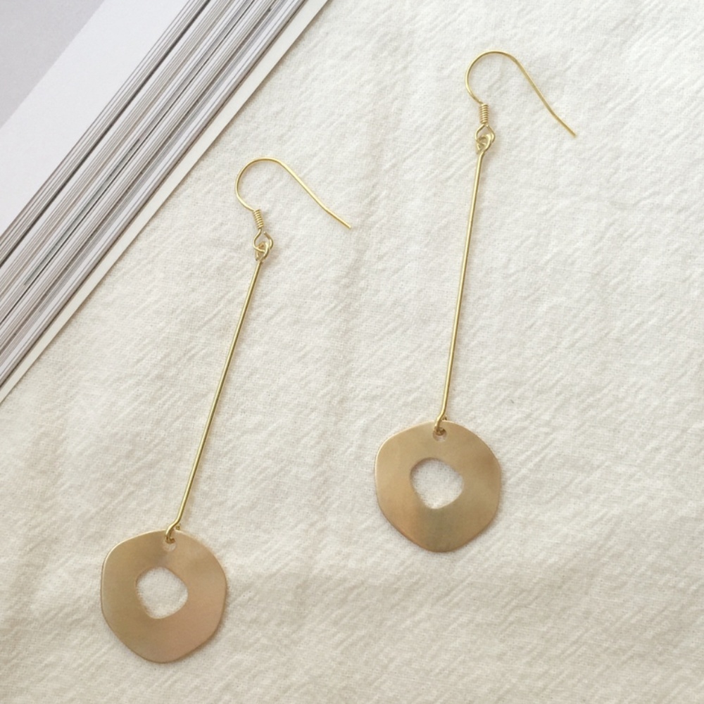 Original Design Brass Disc Drop Earrings - Picture 1 of 2
